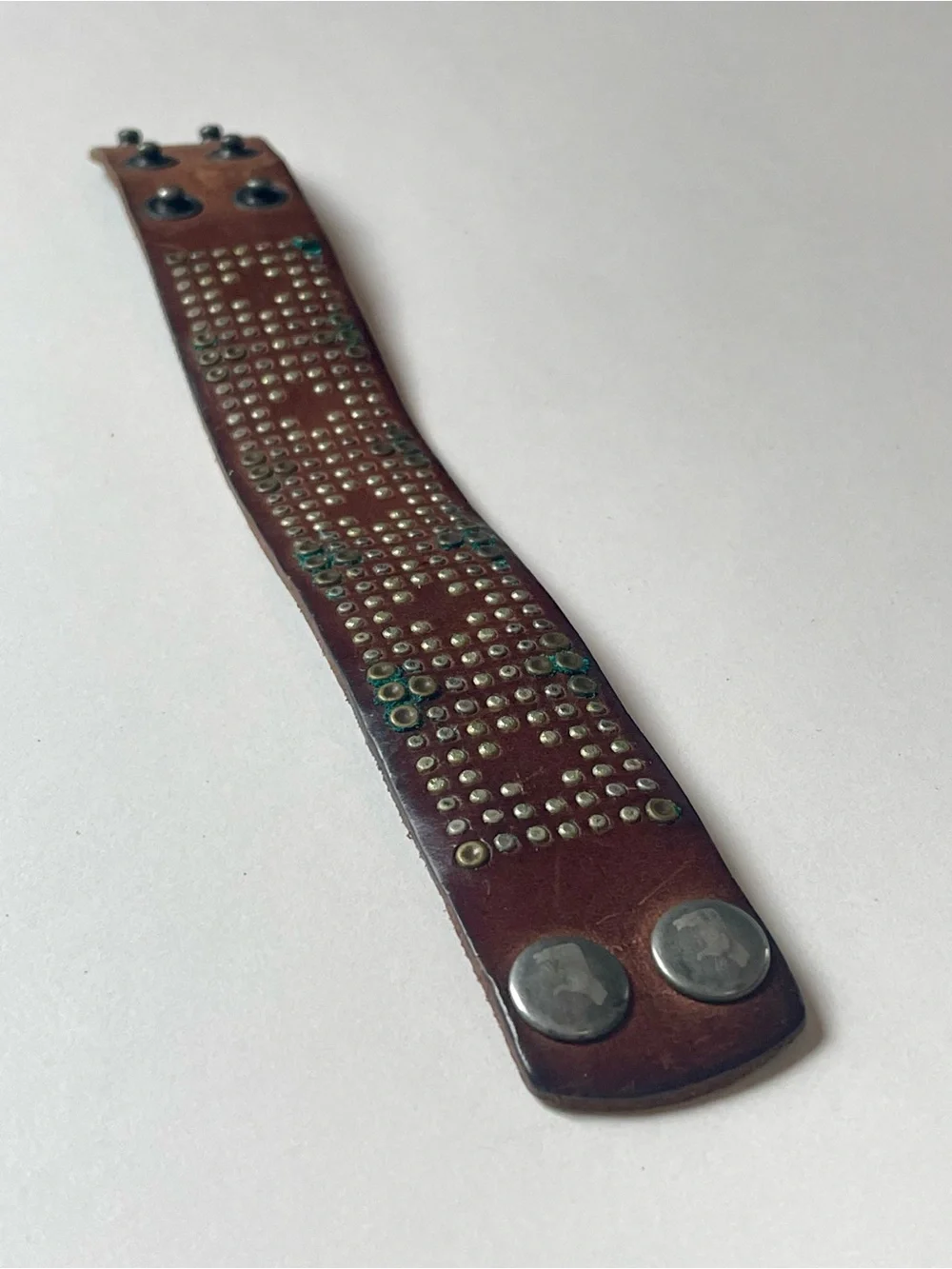 Brown Studded Leather Snap Cuff Bracelet